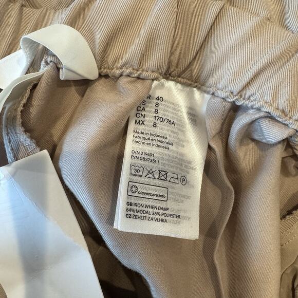 H&M Women’s Paperbag Trouser Pants Size 8 Tan/Khaki Elastic Waist New With Tag - Picture 3 of 7